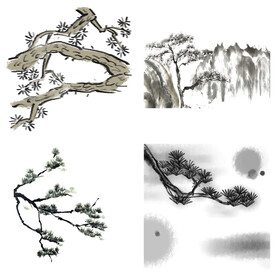 水墨松树松枝迎客松水墨画