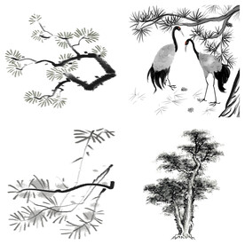 中国风水墨松树松枝迎客松水墨画