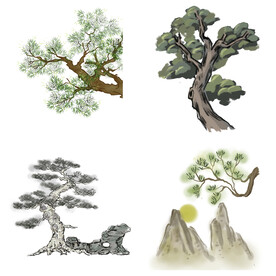 中国风水墨松树松枝迎客松水墨画