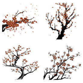 水墨红梅腊梅梅花花卉背景