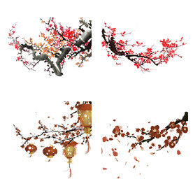 水墨红梅腊梅梅花花卉背景