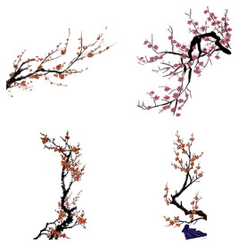 水墨红梅腊梅梅花花卉背景