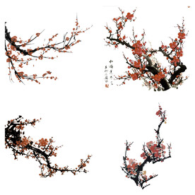 水墨红梅腊梅梅花花卉背景