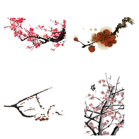 水墨红梅腊梅梅花花卉背景