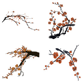 水墨红梅腊梅梅花花卉背景