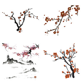 水墨红梅腊梅梅花花卉背景