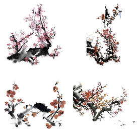 水墨红梅腊梅梅花花卉背景