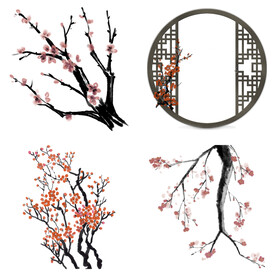 水墨红梅腊梅梅花花卉背景