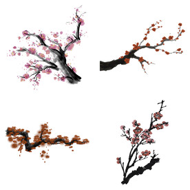 水墨红梅腊梅梅花花卉背景