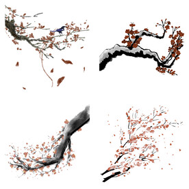 水墨红梅腊梅梅花花卉背景