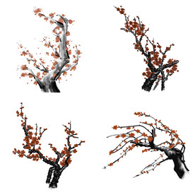 水墨红梅腊梅梅花花卉背景