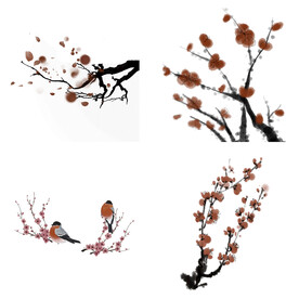 水墨红梅腊梅梅花花卉背景