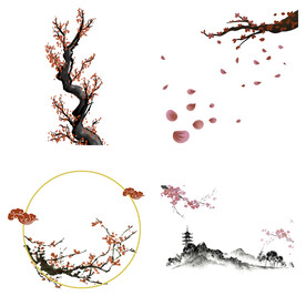 水墨红梅腊梅梅花花卉背景