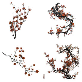 水墨红梅腊梅梅花花卉背景