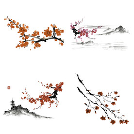 水墨红梅腊梅梅花花卉背景