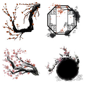 水墨红梅腊梅梅花花卉背景