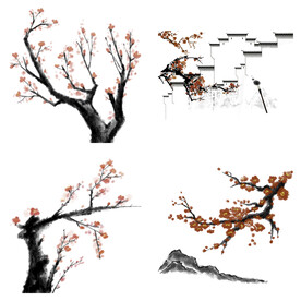 水墨红梅腊梅梅花花卉背景