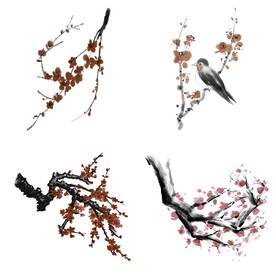 水墨红梅腊梅梅花花卉背景