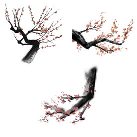 水墨红梅腊梅梅花花卉背景