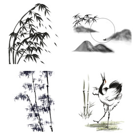 黑色水墨山水水墨竹子竹叶