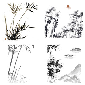 黑色水墨山水水墨竹子竹叶