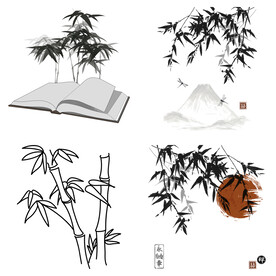 黑色水墨山水水墨竹子竹叶