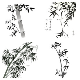 黑色水墨山水水墨竹子竹叶