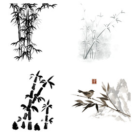 黑色水墨山水水墨竹子竹叶