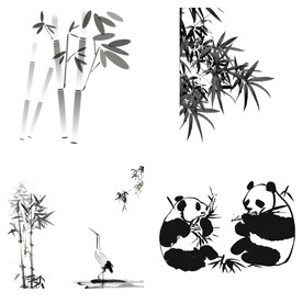 黑色水墨山水水墨竹子竹叶