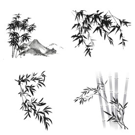 黑色水墨山水水墨竹子竹叶