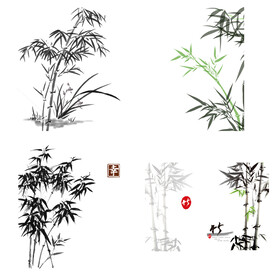 黑色水墨山水水墨竹子竹叶