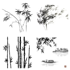 黑色水墨山水水墨竹子竹叶