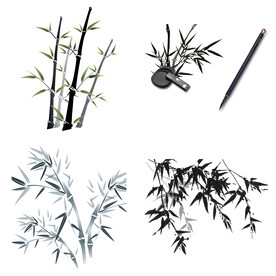 黑色水墨山水水墨竹子竹叶