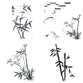 黑色水墨山水水墨竹子竹叶