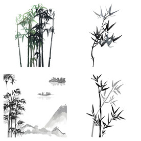 黑色水墨山水水墨竹子竹叶