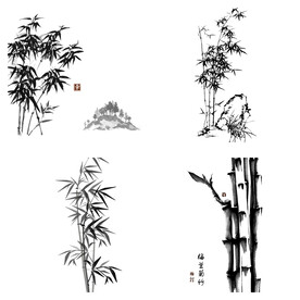 黑色水墨山水水墨竹子竹叶