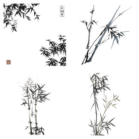 黑色水墨山水水墨竹子竹叶