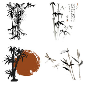 黑色水墨山水水墨竹子竹叶