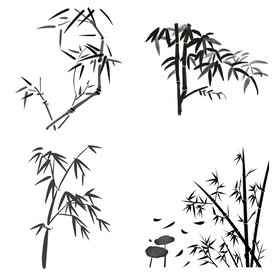 黑色水墨山水水墨竹子竹叶