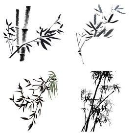 黑色水墨山水水墨竹子竹叶