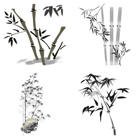 黑色水墨山水水墨竹子竹叶