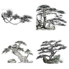 中国风水墨松树松枝迎客松水墨画