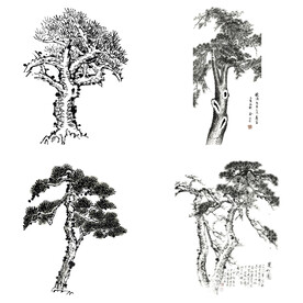 中国风水墨松树松枝迎客松水墨画