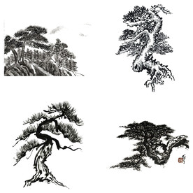 中国风水墨松树松枝迎客松水墨画