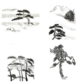 中国风水墨松树松枝迎客松水墨画