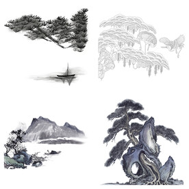 中国风水墨松树松枝迎客松水墨画