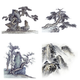 中国风水墨松树松枝迎客松水墨画