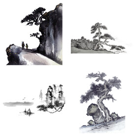 中国风水墨松树松枝迎客松水墨画