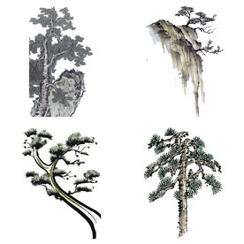 中国风水墨松树松枝迎客松水墨画