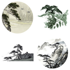 中国风水墨松树松枝迎客松水墨画